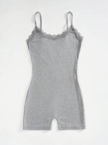 SHEIN EZwear 女士蕾絲修飾貼身肩帶連體短褲緊身背心套裝