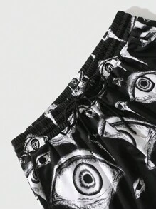 ROMWE MEN Goth 男士深色哥特式印花短裤，适合春夏鸦片风格、万圣节