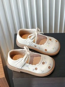 Girls' Princess Shoes 2024 New Spring And Summer Children's Flat Shoes Embroidered Soft Bottom Leather Shoes Bow Knot - Beige - View 2