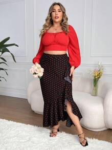 Flirla 大尺碼女裝圓點不對稱荷葉邊裙 - 白色 - 查看 1