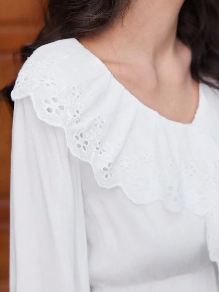 Women's Ruffle Neckline & Flared Sleeve Blouse