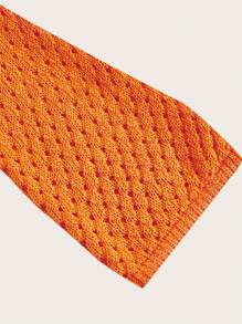 Silquee Vestido Comprido Feminino Laranja Crochê de Manga Longa, Cintura Vazada, Decote Sexy, Gola Gravatinha, Roupas de Primavera e Verão, Vestido de Médio Comprimento - Laranja - Visão 11