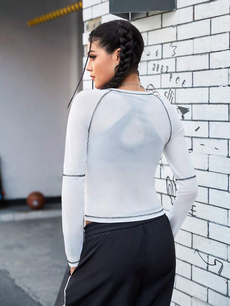 Women's Long Sleeve Sports T-Shirt With Letter Print