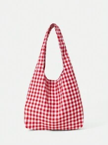 SHEIN MOD Sac à bandoulière à carreaux rouges mignon pour filles et femmes, pour l'été, l'école, le pique-nique, avec une grande capacité, sac pour l'école, les adolescents, les étudiants, pour les livres, la Saint-Valentin