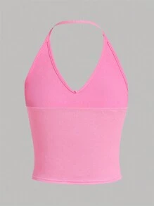 SHEIN 3 cái/bộ Thiếu niên cô gái Màu thuần Dệt kim gân sọc Áo hai dây - Màu Hồng  Dưa hấu - Xem 4