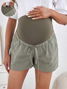 SHEIN Shorts De Maternidad De Color Sólido Con Cintura Ajustable