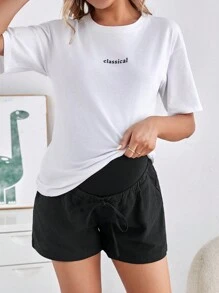 SHEIN Maternity Solid Color Adjustable Waist Shorts - Black - View 4