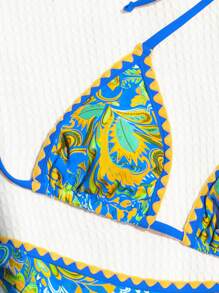 SHEIN Swim Bộ bikini riêng biệt có cổ in hình bãi biển mùa hè dành cho nữ - Nhiều màu - Xem 4