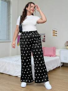 SHEIN EZwear 大碼可愛櫻桃印花萬用褲 - 黑與白 - 查看 5