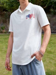 Manfinity VCAY Camiseta De Polo De Punto Para Hombre Con Manga Corta Impresa Con Carta