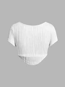 SHEIN Unity 單色紋理不對稱下擺短t恤 - 白色 - 查看 4