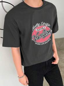 DAZY Men's Letter Print Short Sleeve T-Shirt - Grey - View 4