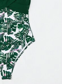 Swim Lushoire Women One-Pieces Backless Ruched Tie Back Tropis Random Print - MultiWarna - View 5