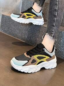 Của phụ nữ Đúng mốt Lace-up Khối màu Giày thể thao Với Lưới thoáng khí Và Đế - Nhiều màu - Xem 3