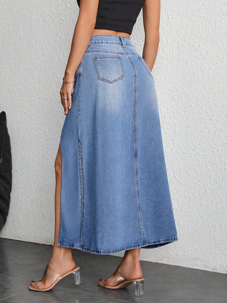 Ladies Casual Loose High Waist Fitted Denim Skirt