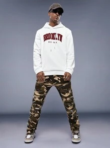 Manfinity RebelGame Men Letter Graphic Drawstring Thermal Hoodie - White - View 6