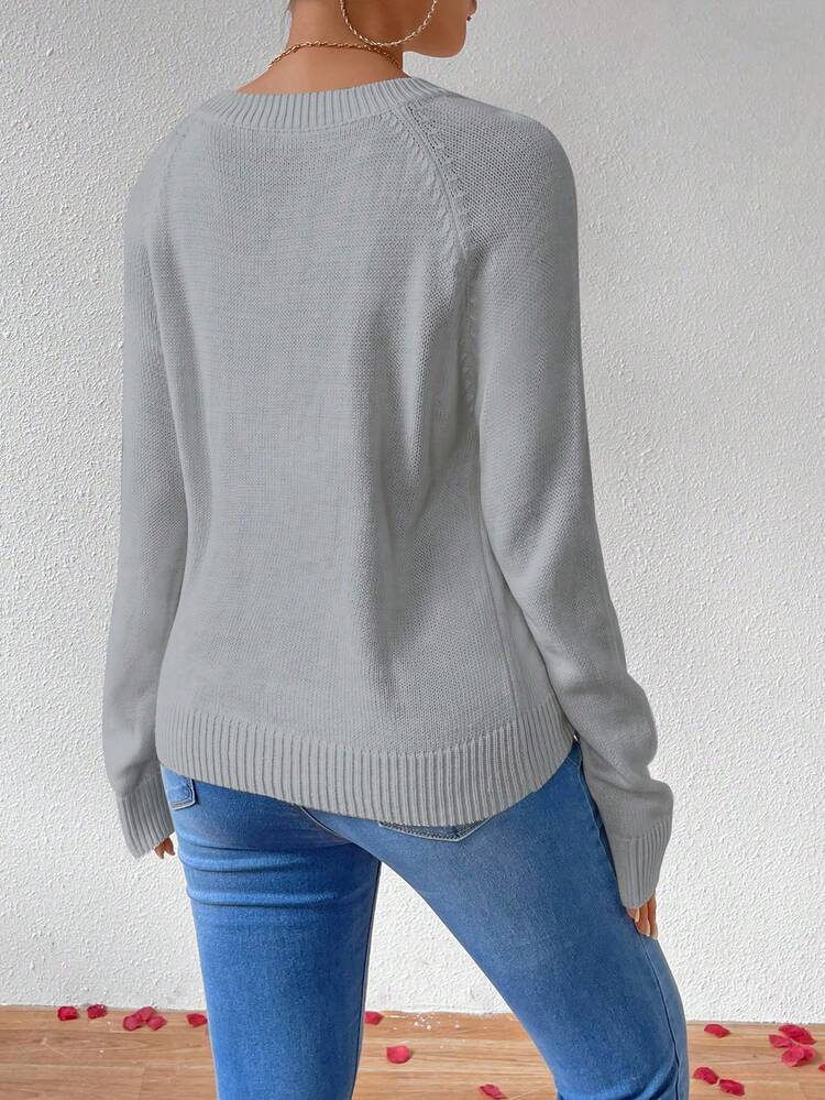 Heart Pattern Raglan Sleeve Sweater, Knit Pullover Fall Winter
