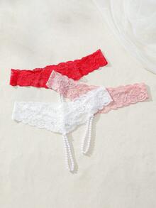 SHEIN Của phụ nữ Trang trí ngọc trai Ren Bộ đồ lót - Nhiều màu - Xem 2