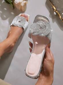 SHUZIA Women Shoes Round Toe Silver Fashionable Rhinestone Flat Sandals Fashion Flat Sandal Summer Shoes Spring Shoes Spring Break Easter Vacation Shoes Casual Shoes Beach Shoes Mother's Day Present Valentine's Day Summer Shoes - Silver - View 7