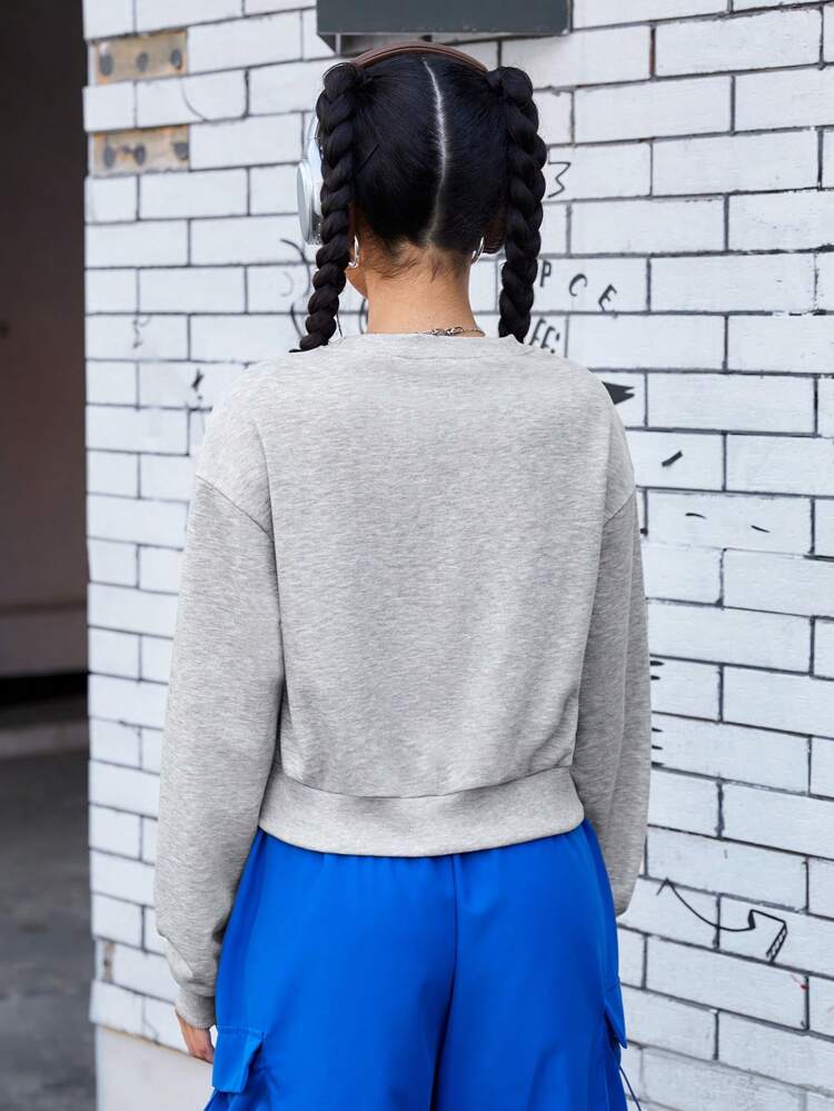 Letter Printed Split Hem Sports Sweatshirt