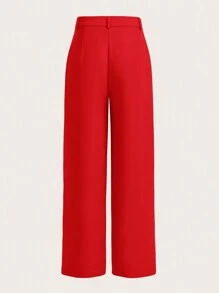 SHEIN MOD 女裝純色長褲 - 紅色 - 查看 2