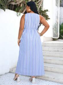 SHEIN VCAY Plus Size Women's Vertical Striped Lace Patchwork Dress - Multicolor - View 2