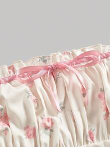 SHEIN MOD Floral Print Pleated Strapless Dress With Countryside Style,Kentucky Derby Dress,Sundress Short - Pink - View 3