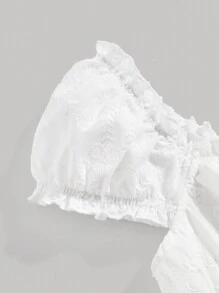 SHEIN MOD 白色复古纯色刺绣甜心领口连衣裙、连衣裙、可爱夏季连衣裙、白色连衣裙 - 白色 - 查看 3