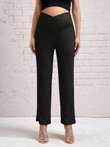 SHEIN Maternity Asymmetrical Waist Solid Color Pants