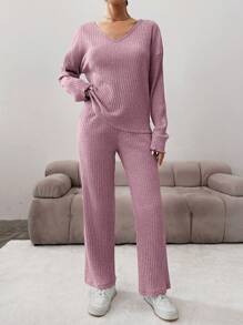 EURMUSE Drop Shoulder Tee & Pants - Pink - View 3