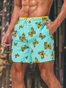 Surfspeed Men's Beach Shorts With Butterfly Print And Drawstring Waist - Mint Blue - View 1