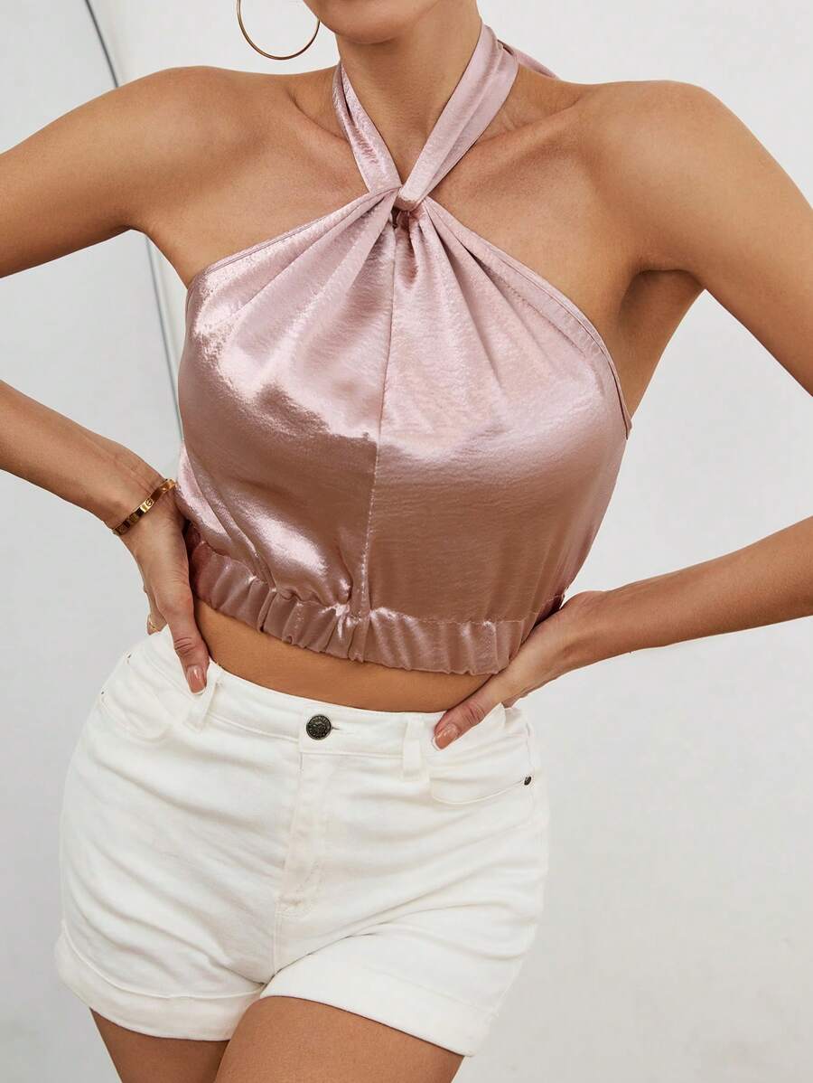 Chiquease Solid Color Halter Neck Tank Top For Women