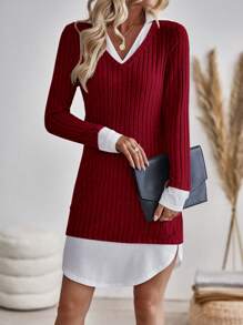 SHEIN LUNE Vá lại Váy 2 trong 1 - Đỏ - Xem 4