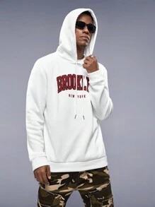 Manfinity RebelGame Men Letter Graphic Drawstring Thermal Hoodie - White - View 4