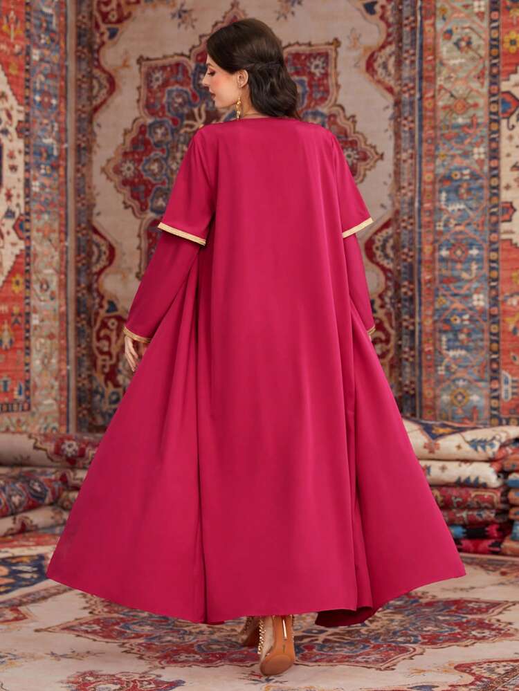 Women's Floral Decor Long Sleeve Outerwear And Dress Two Pieces Set 2 Pieces Set