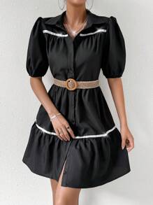 Chiquease Của phụ nữ Khối màu Nút xuống Ống tay áo Đầm - Nhiều màu - Xem 6