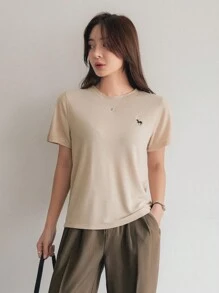 DAZY Camiseta De Manga Corta Con Bordado Para Mujer - Caqui - Ver 5