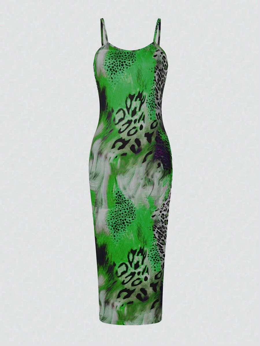 SHEIN Slayr Animal Print Bodycon Cami Dress - Green - View 1