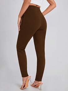 SHEIN Essnce Women's High Waist Skinny Leggings - Coffee Brown - View 2