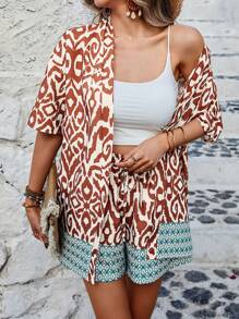 Breezaya Của phụ nữ In Áo len Mở Áo Và Bộ quần short - Nhiều màu - Xem 4