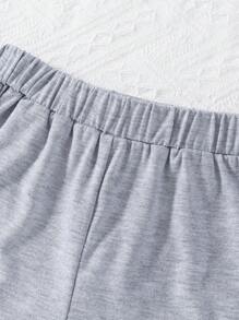 少女心印花短袖t恤和短褲套裝 - 紅色 - 查看 6