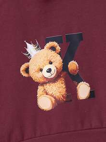 Đứa bé trai Nhỏ bé Gấu In thư áo có mũ Áo Bộ quần short - Đỏ - Xem 6