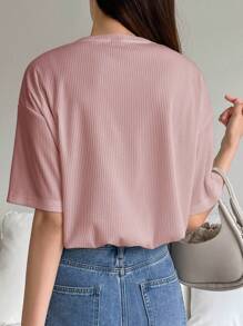 DAZY Women's Beaded Detail Drop Shoulder T-Shirt Summer - Pink - View 4