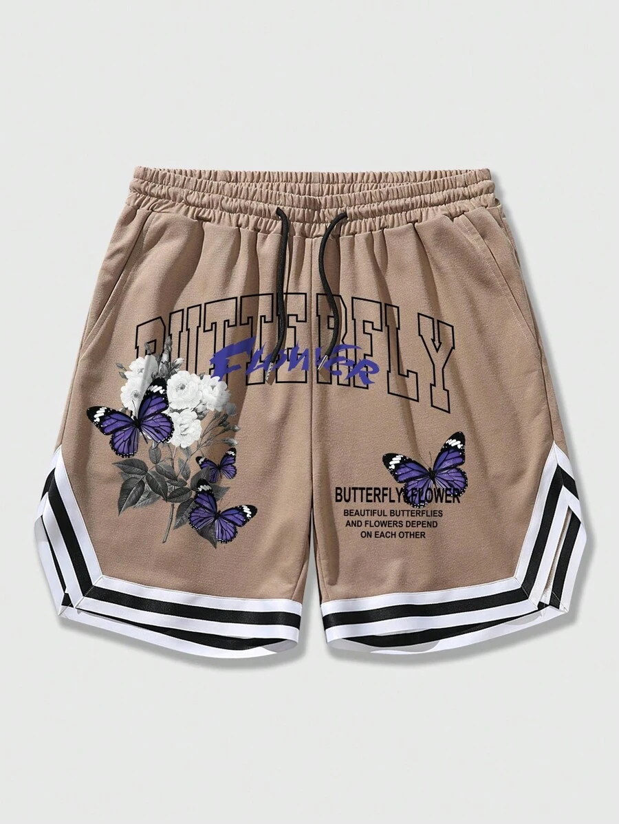 ROMWE MEN Street Life Nam Giải trí Slogan In Quần short , Thích hợp Cho mùa xuân Và Mùa hè - màu nâu - Xem 1