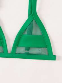 SHEIN Swim Top de traje de baño de malla transparente, top de bikini triangular micro para verano, playa, natación, vacaciones - Verde - Ver 3