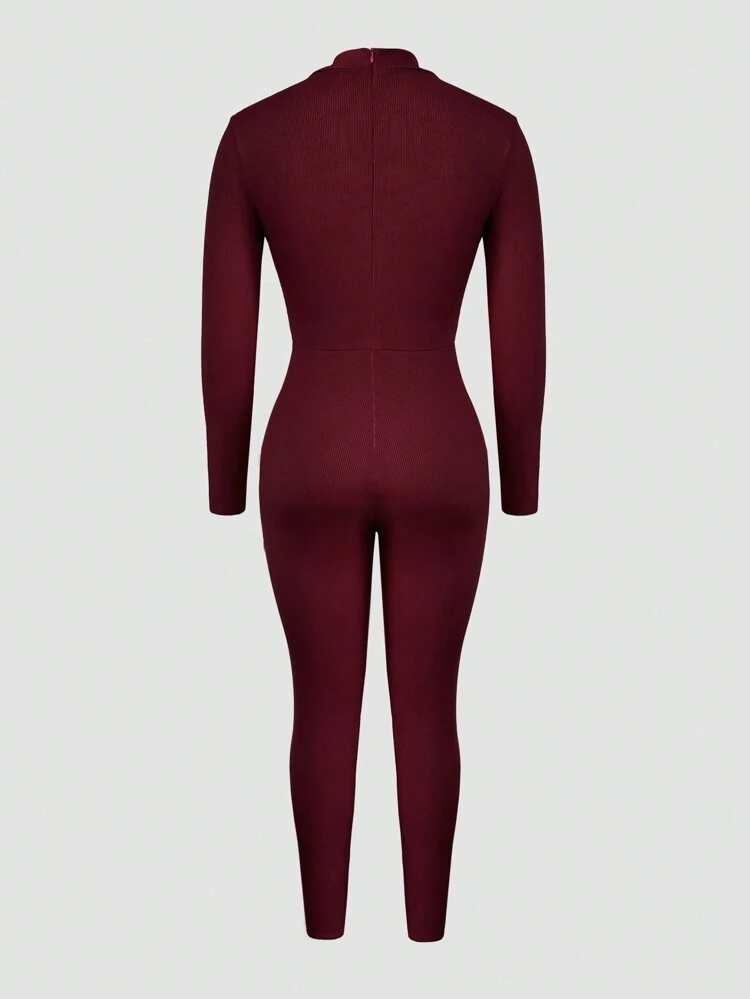 Women's Hollow Out Heart Shaped Sparkling Red Jumpsuit Unitard