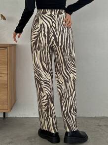 FRIFUL Designer Women's Zebra Print Elastic Waist Long Pants - Multicolor - View 5