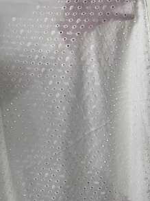 Breezaya Solid Color Hollow Out Embroidery Detail Shirt With Back Button Decoration