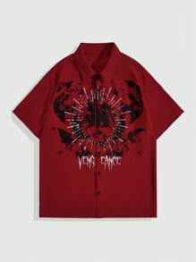 ROMWE MEN Men's Gothic Style Short Sleeve Shirt - Red - View 1