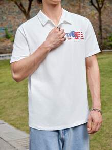 Manfinity VCAY Camiseta De Polo De Punto Para Hombre Con Manga Corta Impresa Con Carta